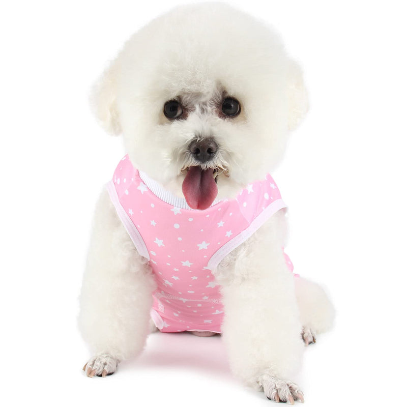 Etdane Recovery Suit for Dog Cat After Surgery, Surgical Onesies for Female Male Doggy Pet Post-Operative Vest Shirt Alternative Cone E-Collar Abdominal Wounds Protector Medium Pink Star - BeesActive Australia