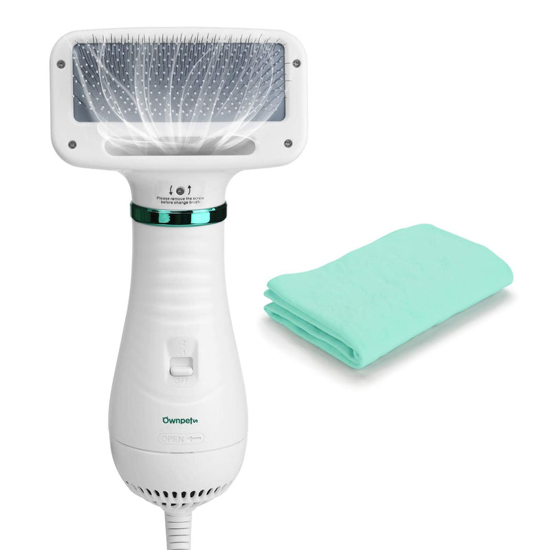 Ownpets Pet Hair Dryer, 2 in 1 Quiet Portable Pet Grooming Blower with Slicker Brush, Adjustable Temperature & Fast-Drying Towel, Home Pet Care for Dogs, Cats & Other Coated Breed - BeesActive Australia