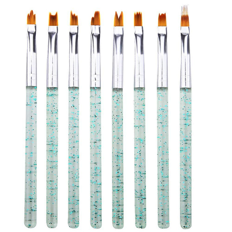8 Pcs Gel Gradient Nail Art Brush Set, Mwoot UV Gel Painting Pen, Handle Manicure Nail Art Tip Builder Liner Polish Pen Tools (Green) Green - BeesActive Australia