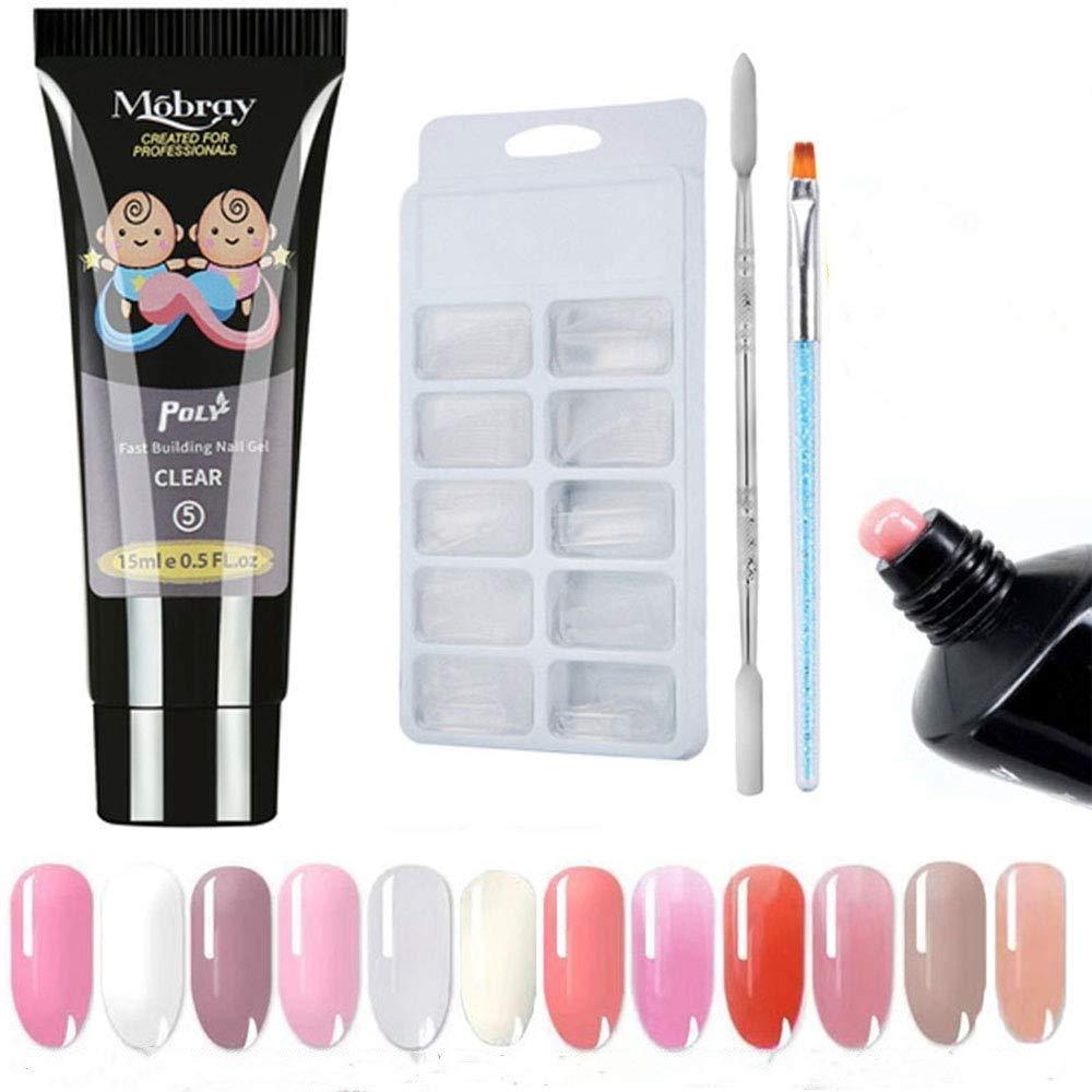 Poly Gel Nail Kit, Anself 1pcs 15ML Building Gel & 100pcs Nail Tips& a Brush, a Double-end Pusher, a Transparent Clip Nail Art Extension Manicure Set for Beginner or Technician (Nude Pink) Nude Pink - BeesActive Australia