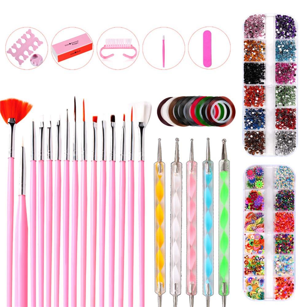 Nail Art Kit, Anself 37Pcs DIY Decoration Kit with 15pcs Nail Brushes,5pcs Dotting Pens, 10 Rolls of Striping Tapes, 2 Boxes of Decors and 5 Nail Tools Manicure Tools for Nails Beauty - BeesActive Australia