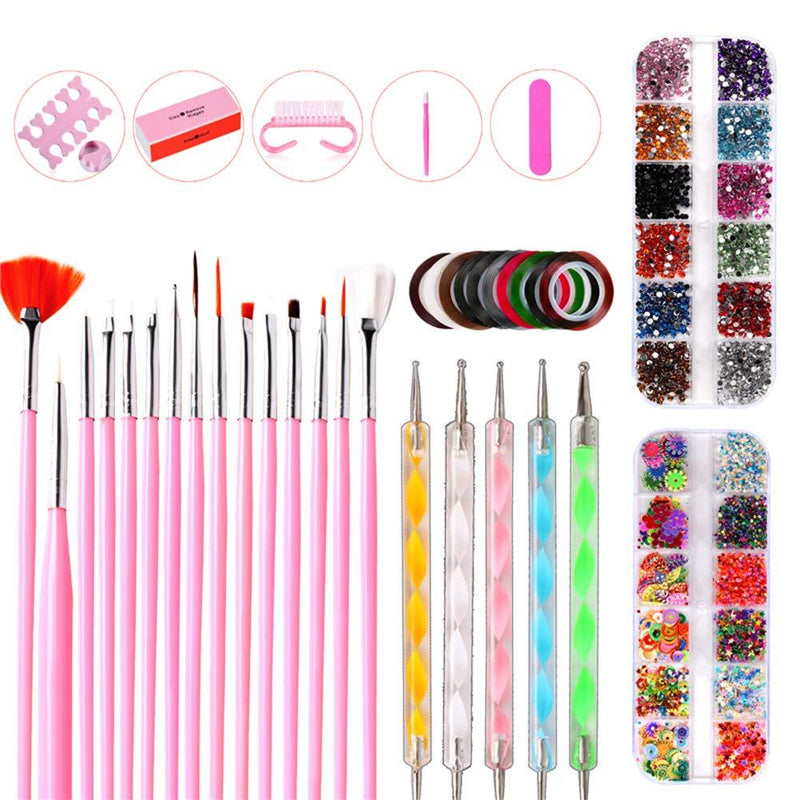 Nail Art Kit, Anself 37Pcs DIY Decoration Kit with 15pcs Nail Brushes,5pcs Dotting Pens, 10 Rolls of Striping Tapes, 2 Boxes of Decors and 5 Nail Tools Manicure Tools for Nails Beauty - BeesActive Australia