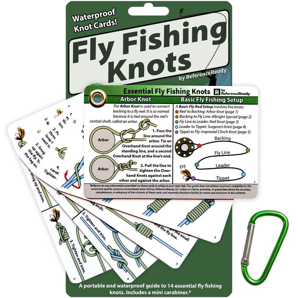 ReferenceReady Fly Fishing Knot Cards - Waterproof Guide to 14 Essential Fly Fishing Knots - Includes Mini Carabiner - BeesActive Australia