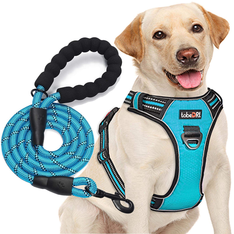 tobeDRI No Pull Dog Harness Adjustable Reflective Oxford Easy Control Medium Large Dog Harness with A Free Heavy Duty 5ft Dog Leash Large (Pack of 1) Blue Harness+Leash - BeesActive Australia