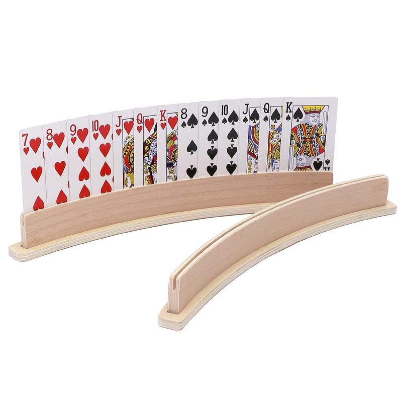 Exqline Wood Curved Playing Card Holder Racks Tray Set of 4 for Kids Seniors Adults - 13.4inch with Widen Base Stable Enough for for Bridge Canasta Foot and Hand - BeesActive Australia