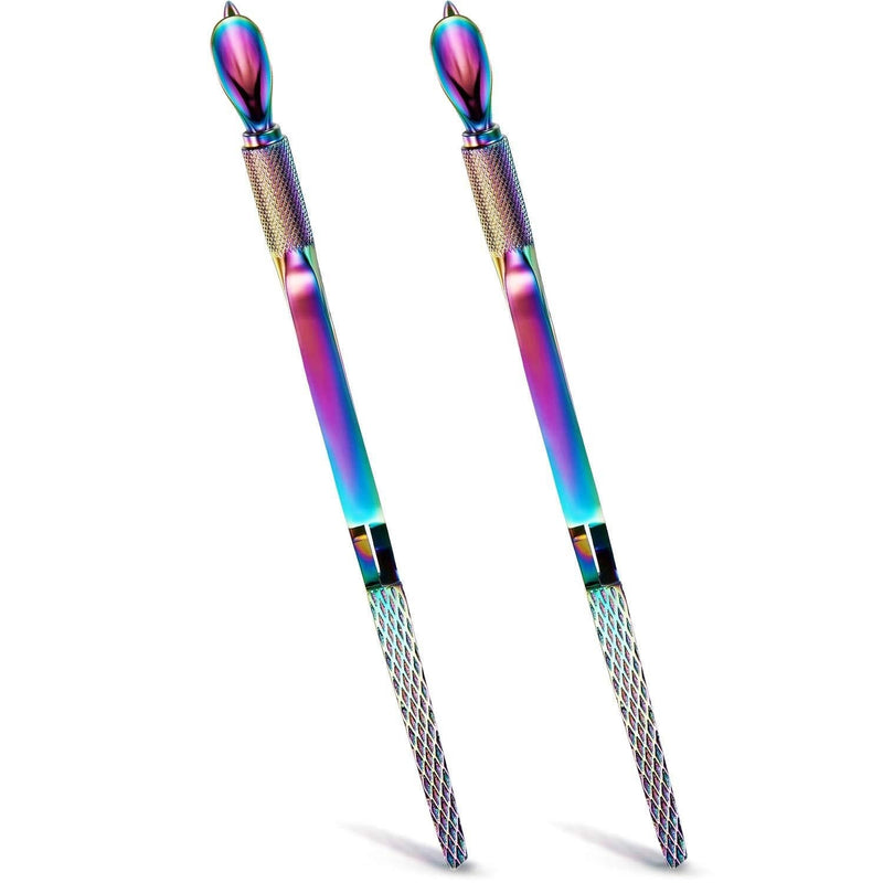 2 Pieces Nail Pinching Tool Cuticle Pusher Stainless Steel Nail Shaping Tweezers Multi-Function Nail Art Pincher for Manicure, Pedicure Rainbow Color - BeesActive Australia