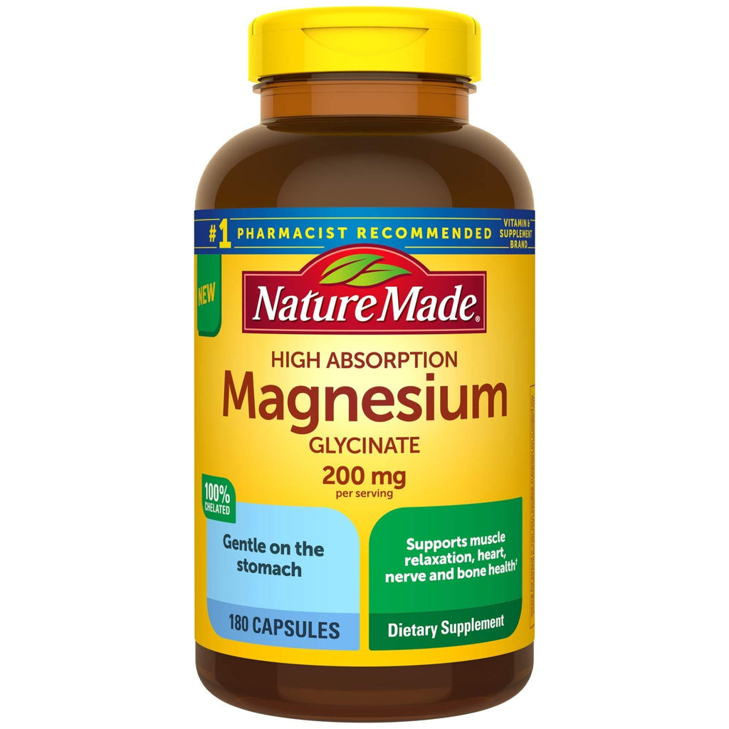 Nature Made High Absorption Magnesium Glycinate 200 mg Capsules, 180 Count, for Muscle Relaxation, Heart, Nerve, and Bone Health - BeesActive Australia