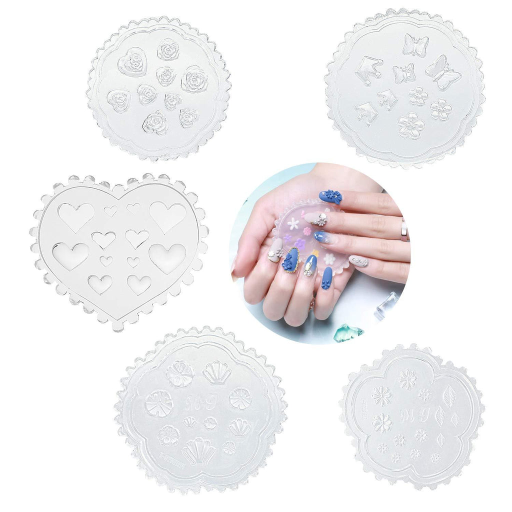 Konsait 5 Pack 3D Nail Art Mold Silicone assorted Nail Art Cabochon Decortive Mold Nail Art Making Tools Silicone Carved Mold Template Mould Kit - BeesActive Australia