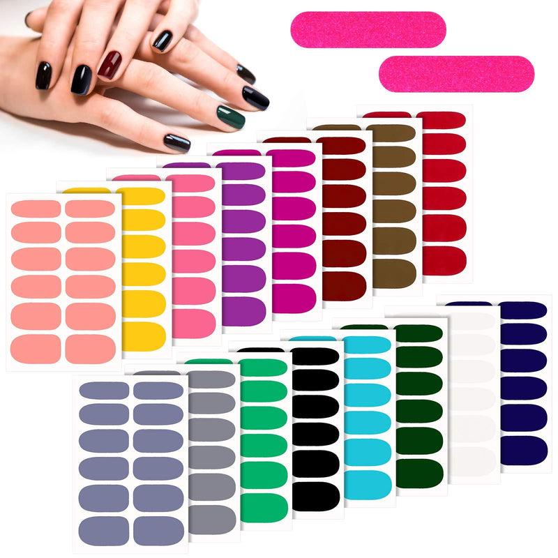 16 Sheets Solid Color Nail Polish Stickers Adhesive Full Wrap Nail Decals Multicolor Glossy Manicure Sticker Strips with 2 Pieces Nail File for Women Nail DIY Art - BeesActive Australia