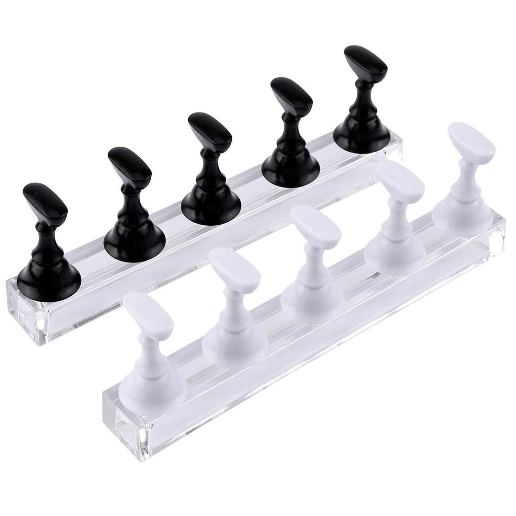 MWOOT Acrylic Nail Art Practice Display Stand,Magnetic False Nail Tip Training Holder for DIY Nail Salon and Practice Manicure,(Black+ White) - BeesActive Australia