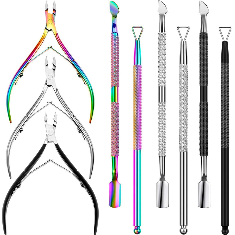 9 Pieces Cuticle Trimmer Set, Cuticle Nipper Pusher Clipper Remover Stainless Steel Triangle Cuticle Cutter Spoon Peeler Scraper Nail Cleaner Gel Polish Manicure Tool for Fingernail Toenail, 3 Colors - BeesActive Australia