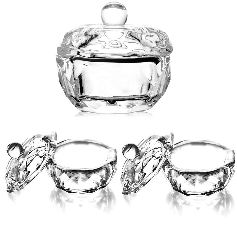 3 Pieces Clear Nail Art Acrylic Powder Liquid Dappen Dish Bowl Glass Crystal Cup Glassware with Lid for Nail Art Manicure Care Tools 3PCS - BeesActive Australia