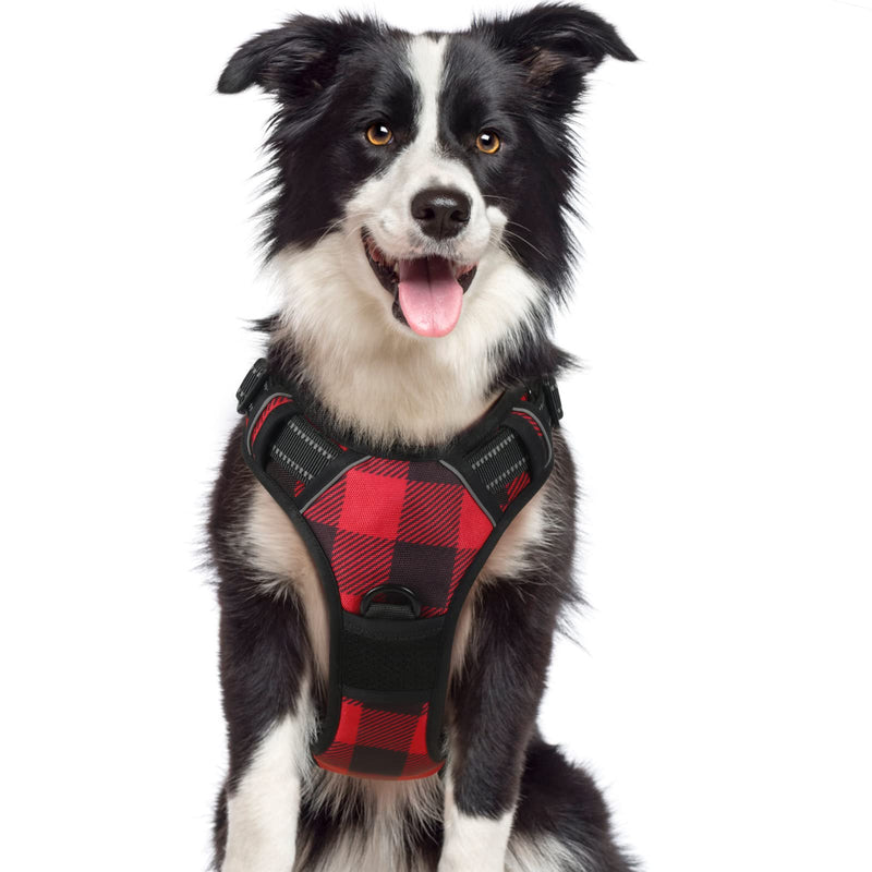 rabbitgoo Dog Harness for Large Dogs No Pull, Adjustable Dog Walking Vest Harness with 2 Leash Clips, Comfort Padded Pet Harness with Handle, Reflective Front Body Harness Buffalo Plaid (Red & Black) - BeesActive Australia