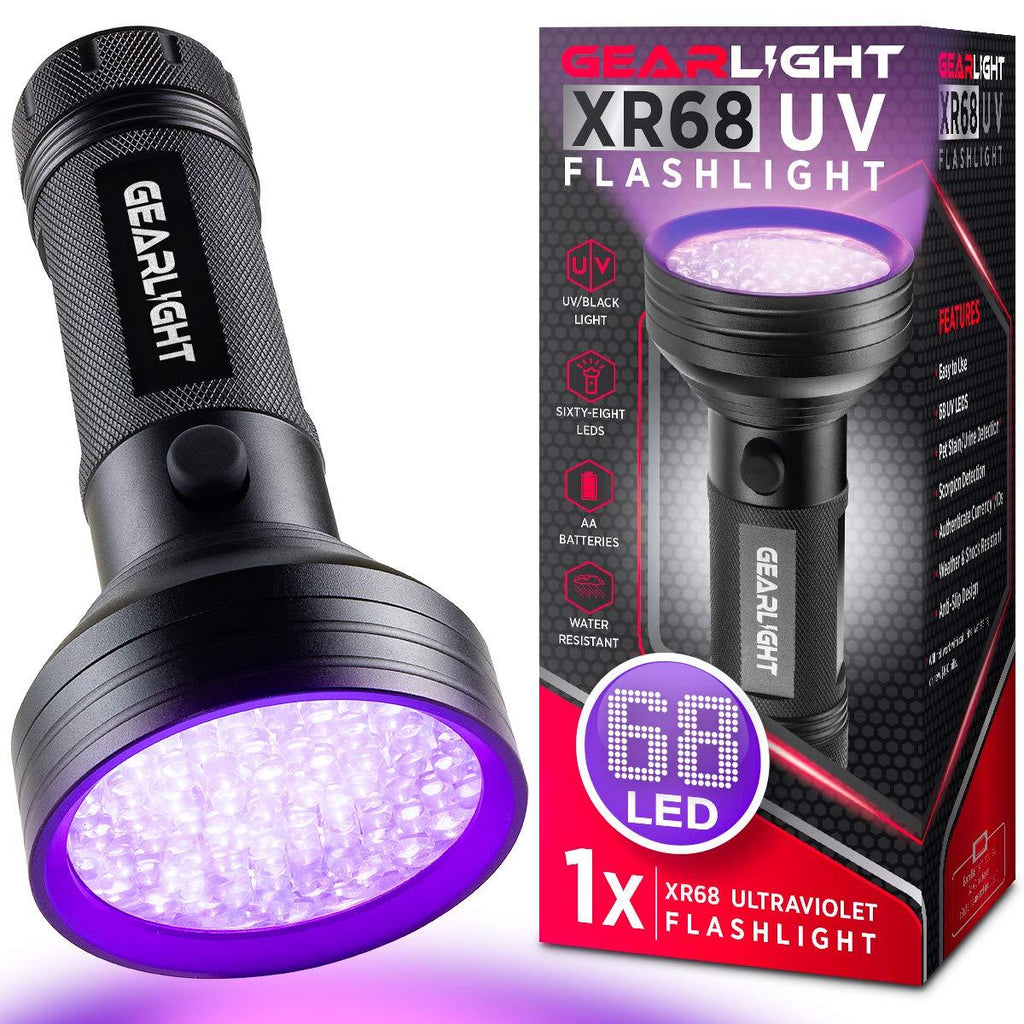 GearLight UV Black Light Flashlight XR68 - Powerful 68 LED Blacklight Flashlights for Pet Urine Detection, Scorpion, Bed Bug, Resin Curing, Dog Stain, and Carpet Odor Eliminator Remover - BeesActive Australia