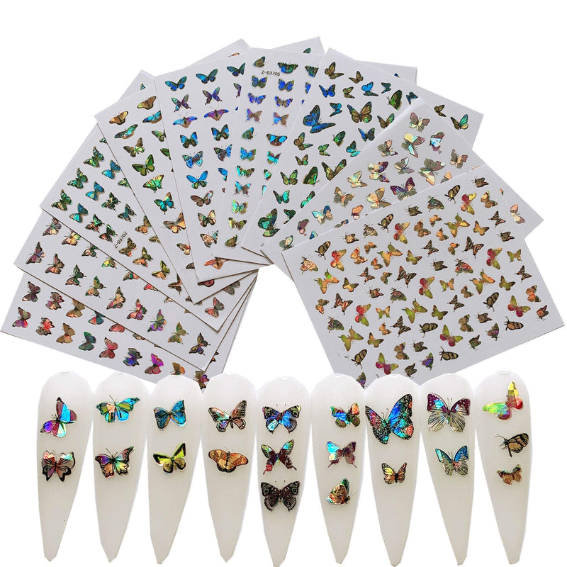 NAIL ANGEL 9sheets Nail Art Adhesive Sticker Sheets Different Laser Color Butterfly Shapes Nail Art Decoration 10215 - BeesActive Australia
