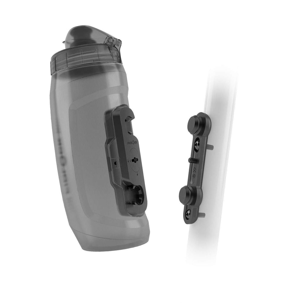 Fidlock TWIST Bottle 590 Set- Bike Water Bottle Holder with Attached Bottle - Cage Free Magnetic Mount - Transparent Black - BeesActive Australia