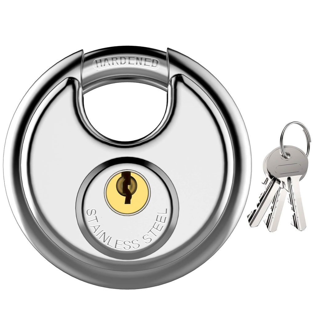 Puroma Stainless Steel Discus Keyed Padlock Waterproof and Rustproof Storage Lock with 3 Keys and 5/16 Inch Stainless Steel Shackle for Storage Facilities, Tool Box, Fence, Garage, and Outdoors-1 Pack 1 Small - BeesActive Australia