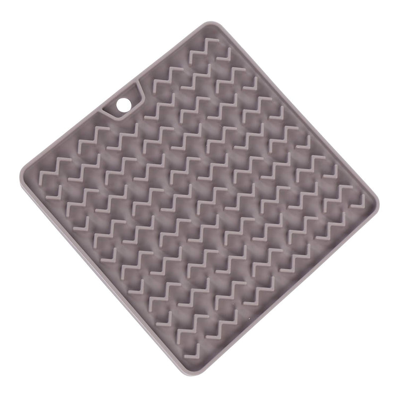 Messy Mutts & Cats Silicone Reversible Interactive Feeding and Licking Mat | 5.5” x 5.5” | Slow Feeder for Boredom & Anxiety | Lick Pad for Cats & Small Dogs | Grey - BeesActive Australia