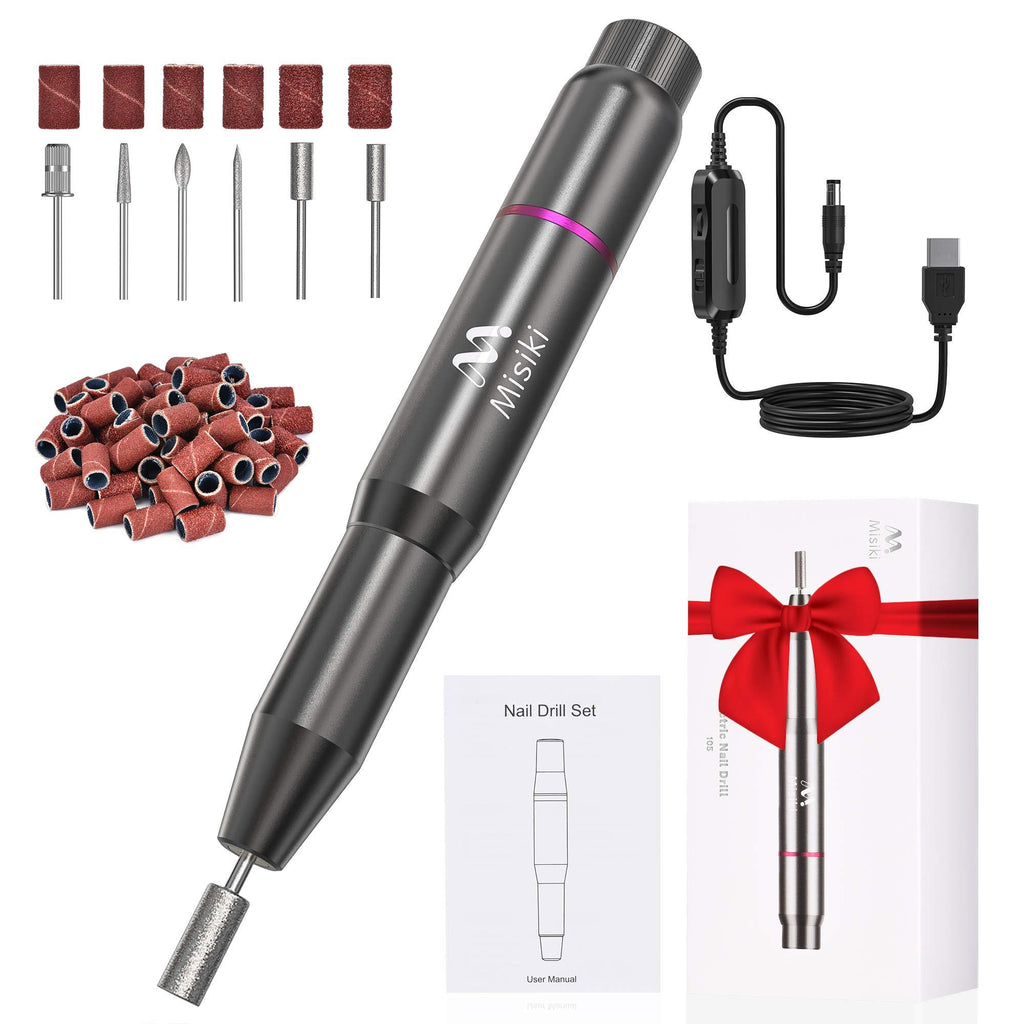 Misiki Electric Nail Drill Professional Electric Nail File Machine Portable Manicure Pedicure Drill Kit for Acrylic, Gel Nails, Manicure Pedicure Polishing with 66 Sanding Bands, 6 Nail Drill Bits Set - BeesActive Australia