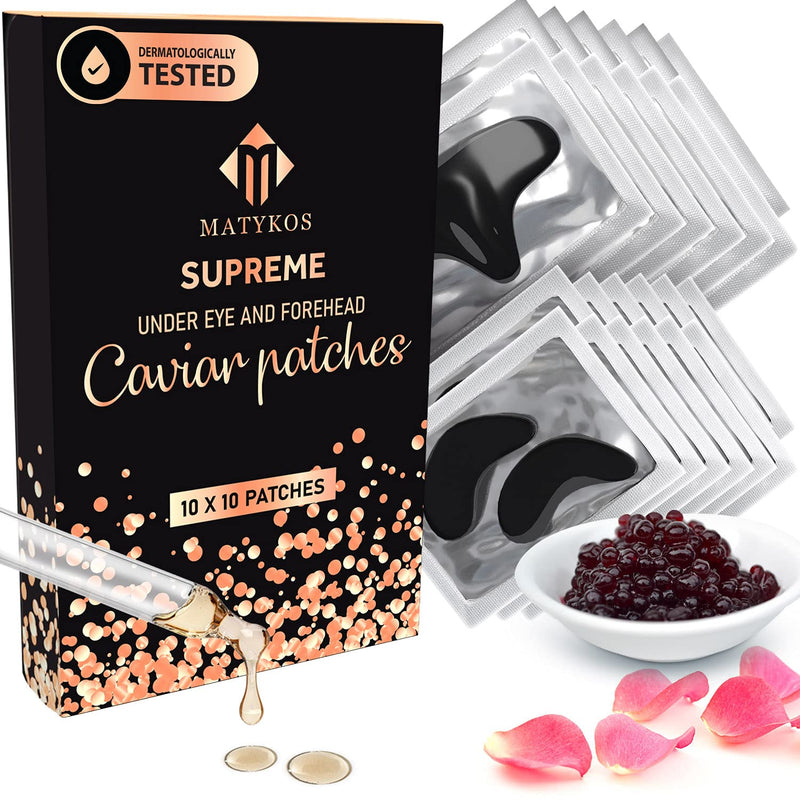 Caviar Under Eye Mask and Forehead Patches - 10x10 Forehead Collagen Hyaluronic Acid Pads Helps Reducing Puffiness, Wrinkles, and Dark Circles - NO Artificial Fragrance, Petroleum, Alcohol Black - BeesActive Australia