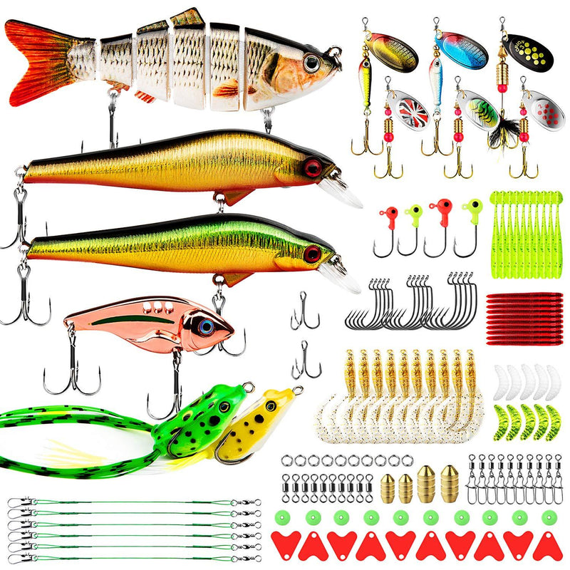 CharmYee Fishing Lures Baits Tackle Kit Set Including Multi Jointed swimbaits, Spinnerbaits, Topwater Lures, Plastic Worms, Jigs,Minnow，Vib and More Fishing Gear for Bass,133Pcs Fishing Lure Tackle - BeesActive Australia