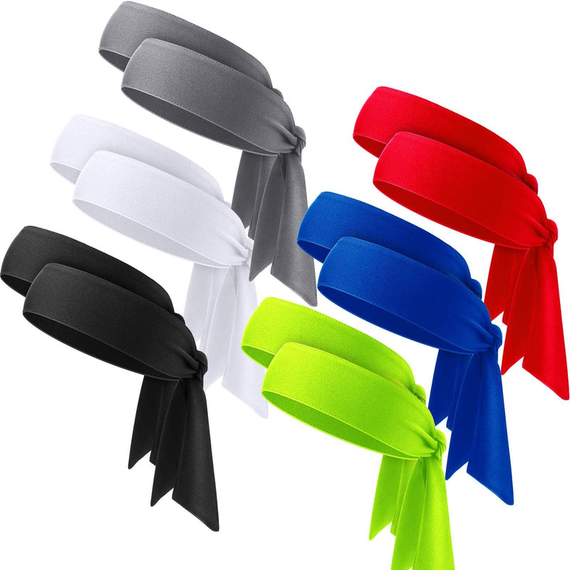 12 Pieces Tennis Tie Headband Hair Band Unisex Dry Head Tie Sport Tie Back Headband for Basketball, Running, Tennis, Karate, Athletics Black, Red, Dark Gray, White, Royal Blue, Fluorescent Yellow - BeesActive Australia