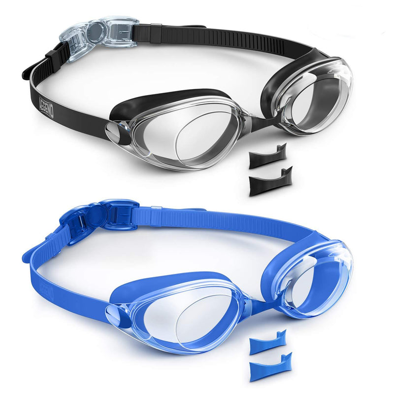 Aegend 2 Pack Swim Goggles, Swimming Goggles Flat Lenses, Anti-Fog UV Protection Leak-Proof Triathlon Swim Glasses with Free Protection Case for Adult Men Women Youth Black & Blue - BeesActive Australia