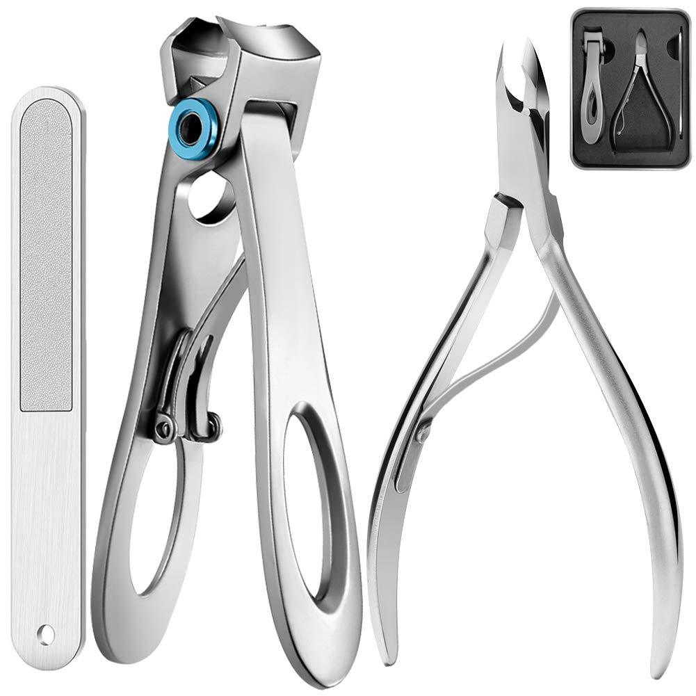 Vasea Nail Clippers for Thick Nails, Extra Wide Jaw Opening Toenail and Fingernail Clippers Set Cutter Cuticle Nippers with Nail File for Men&Women Silver 3-piece Suit - BeesActive Australia