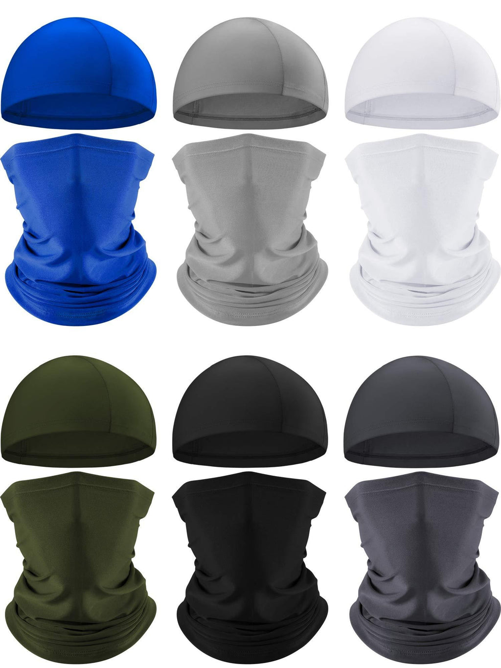 [AUSTRALIA] - SATINIOR 6 Pieces Summer Face Cover UV Protection Neck Gaiter and 6 Pieces Cooling Skull Caps Beanie Helmet Line Hat for Women and Men 