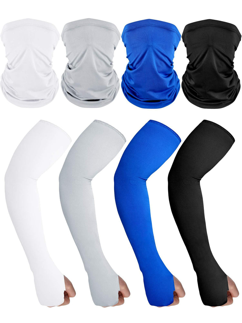 [AUSTRALIA] - SATINIOR 4 Set Anti-Slip Sun Protection Bandana Neck Gaiter Head Wrap Balaclava Face Cover with Arm Sleeves Set for Outdoor Activities Solid Colors 