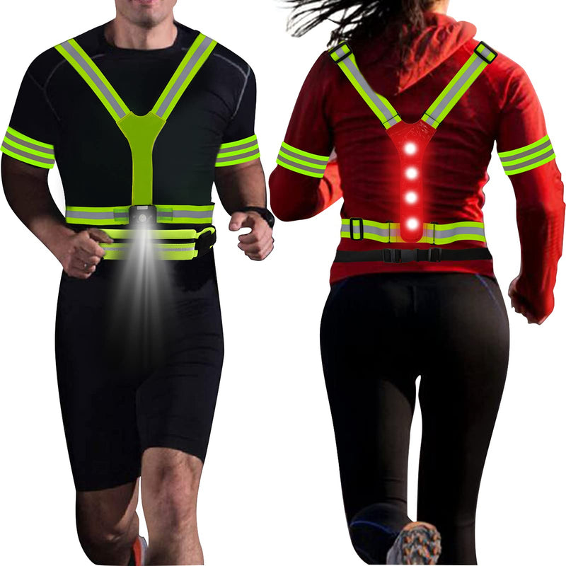 rnairni Lighting LED Reflective Vest Running Light Set, Adjustable Safety Vest, Gear Armbands, Belt Bag with Earphone Hole for Night Running, Motorcycle, Walking, Cycling and Dog Walking Sports - BeesActive Australia