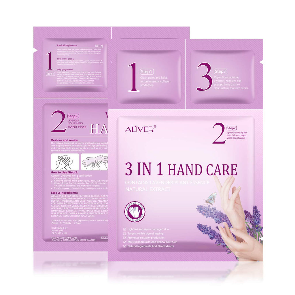 Hand Mask Moisturizing Gloves, 3 Packs 3 in 1 Hand Mask Gloves Set with Vitamin, Natural Plant Extracts for Dry Skin and Cracked Hands, fits for Women & Men Deep Purple - BeesActive Australia
