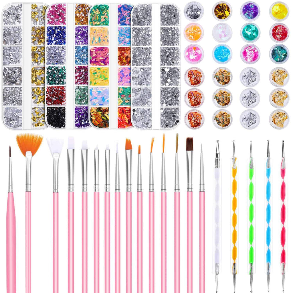 Nail Design Kit, Selizo Nail Art Tools Kit Include 8420pcs Nail Rhinestones Gems Crystals, Nail Brushes, 24 Pots Nail Foil Flakes for Nail Art Rhinestones Supplies and Decoration - BeesActive Australia