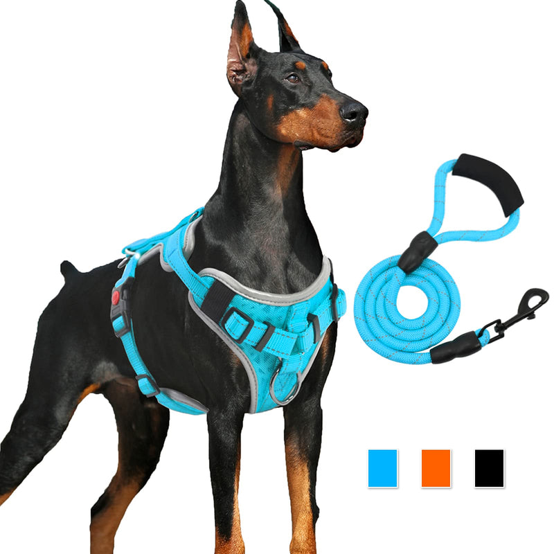 Supet Dog Harness No Pull, Dog Vest Harness with 【Free Dog Leash】, No Choke Dog Harness Adjustable Reflective Heavy Duty Pet Harness with Easy Control Handle for Small Medium Large Dog M (Chest: 25.6-29.5") Blue - BeesActive Australia