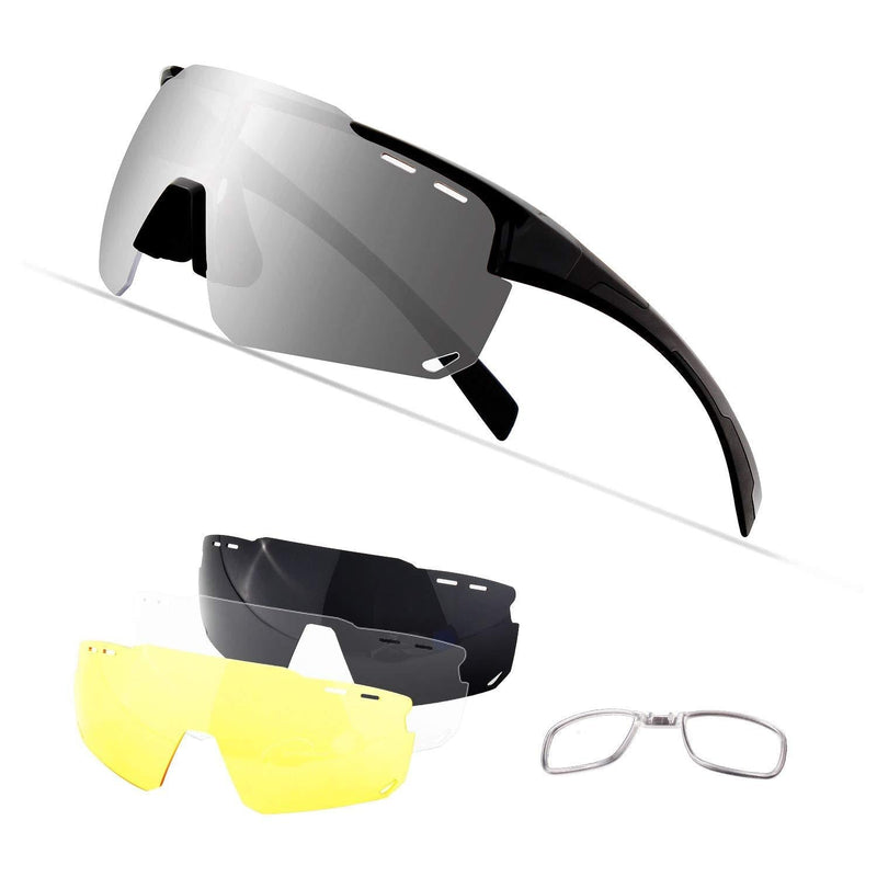 Cycling Sports Sunglasses,Polarized Glasses with 4 Interchangeable Lenses,Baseball Running Fishing Golf Black - BeesActive Australia