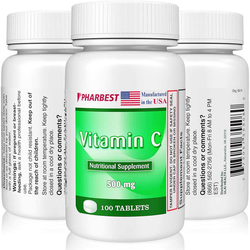 Vitamin C 500mg Tablets 100 Ct [Made in USA] | Premium Immune System Booster, The Freshest Natural Supplement | Compare to Emergency C, Ester C | Vitamins C Immune Support, Pharbest by Ulai (1 Bottle) 1 Bottle - BeesActive Australia