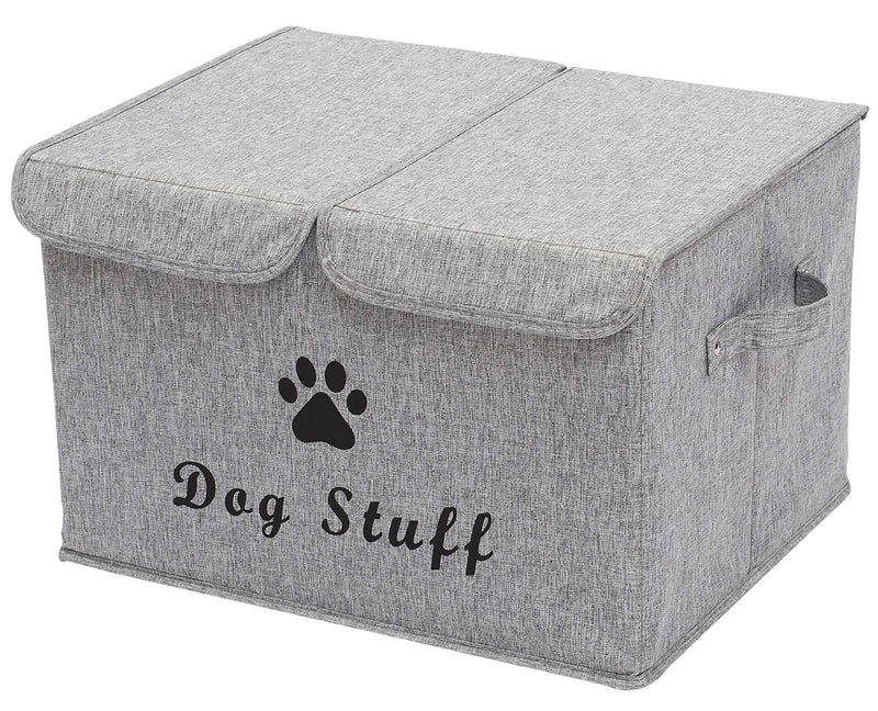 Geyecete Large Storage Boxes - Large Linen Fabric Foldable Storage Cubes Bin Box Containers with Lid and Handles for Dog Apparel & Accessories, Dog Coats, Dog Toys, Dog Clothing Dog Stuff Snow Gray - BeesActive Australia