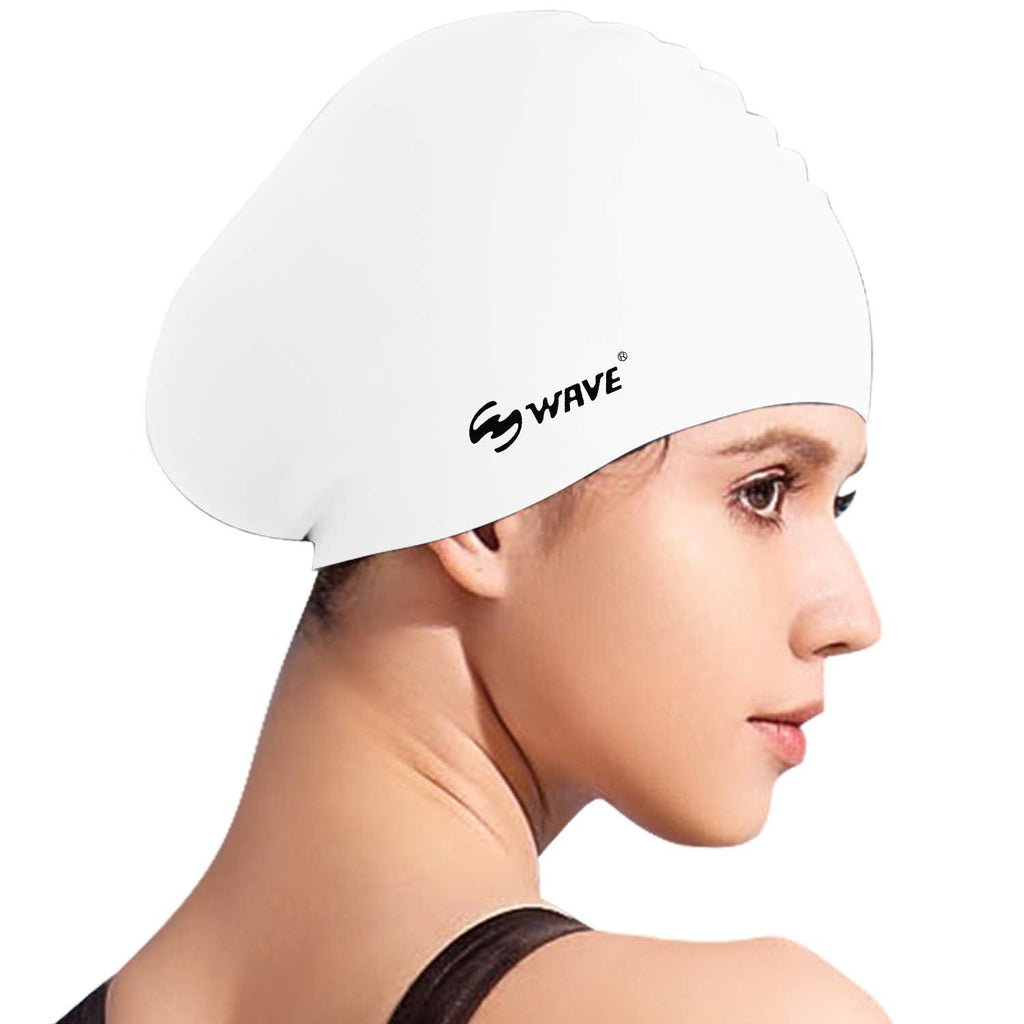 Silicone Swim Cap for Long Hair,Swimming Caps for Women Men Adults Youths Kids Waterproof Sport White - BeesActive Australia