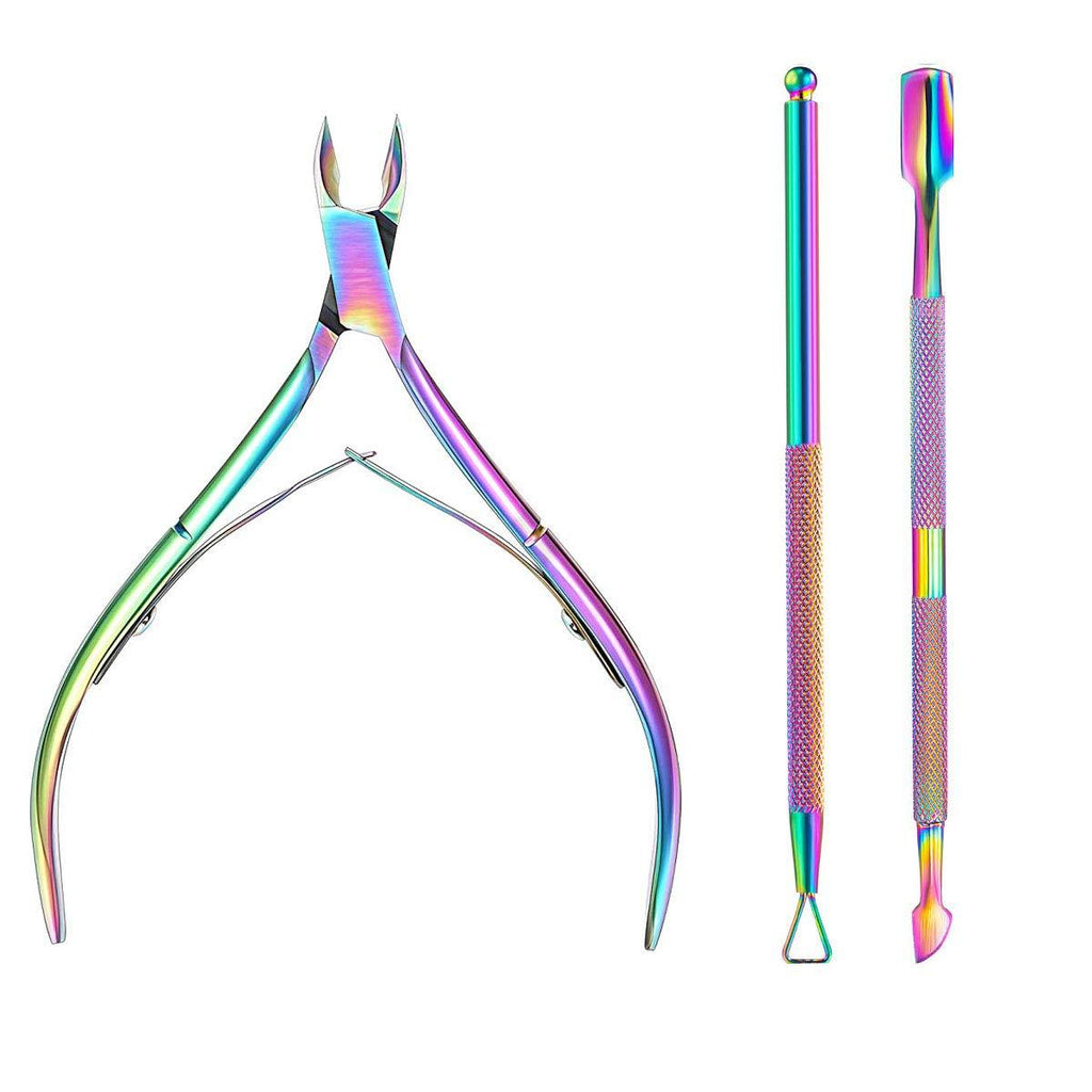 Cuticle Trimmer with Cuticle Pusher, TANPIUS Cuticle Remover Cuticle Nipper Professional Stainless Steel Cuticle Cutter Clipper Durable Pedicure Manicure Tools for Fingernails and Toenails (COLOR) COLOR - BeesActive Australia