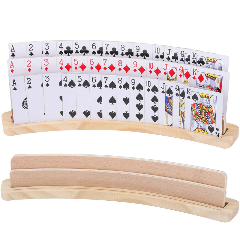 Exqline Curved Wooden Playing Card Holder Tray Rack Organizer Set of 2 Solid Card Holder for Kids Seniors - 13.8 x 1.9 x 2.4 Inch for Bridge Canasta Strategy Card Playing - BeesActive Australia