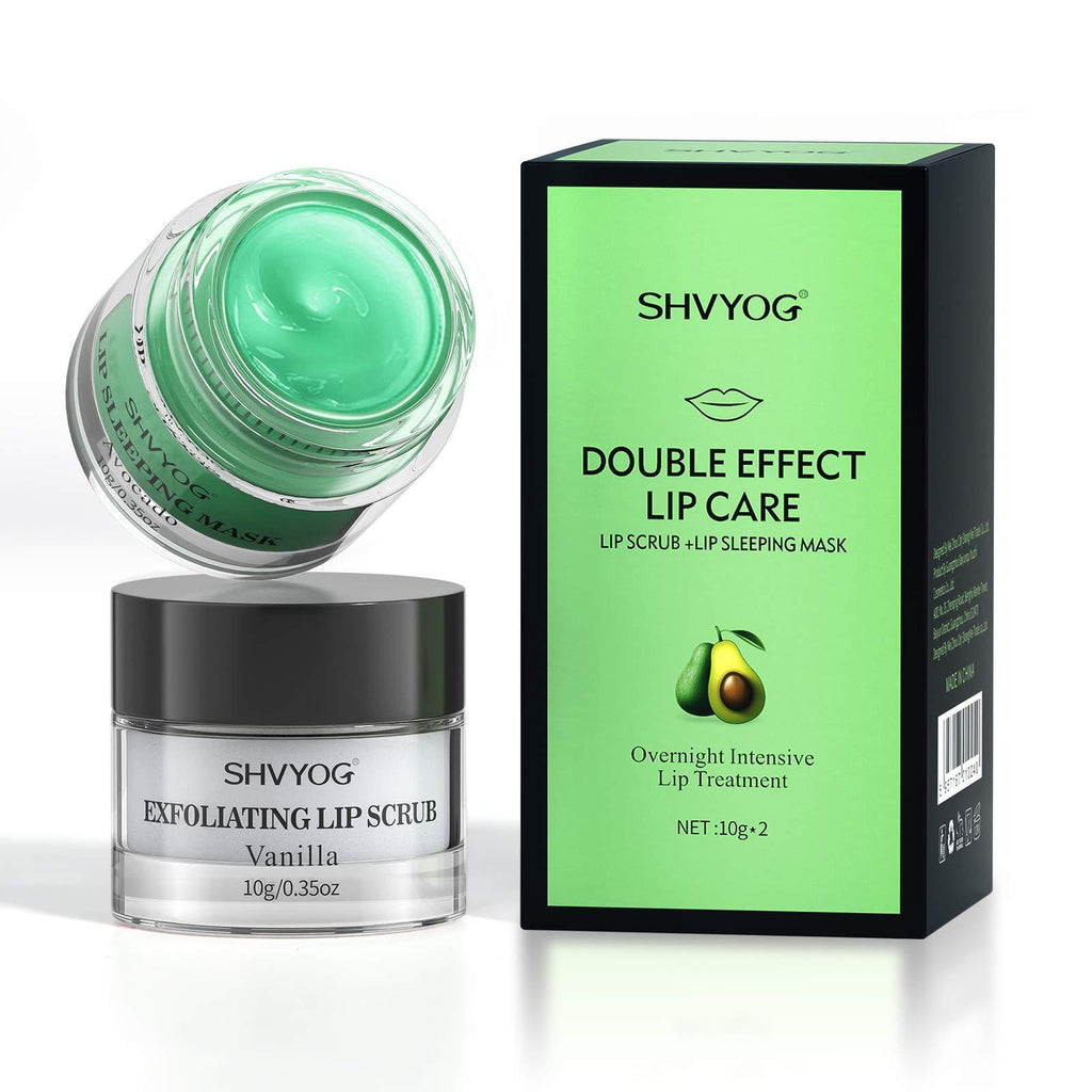 Avocado Lip Sleeping Mask+Vanilla Lip Scrub, Double Effect Lip Care with Hydrate & Moisturizer,Lips Exfoliating Scrubs Sleeping Lip Balm for Lips Treatment Lip Repair Chapped Dry Lips (10gx2) Avocado - BeesActive Australia