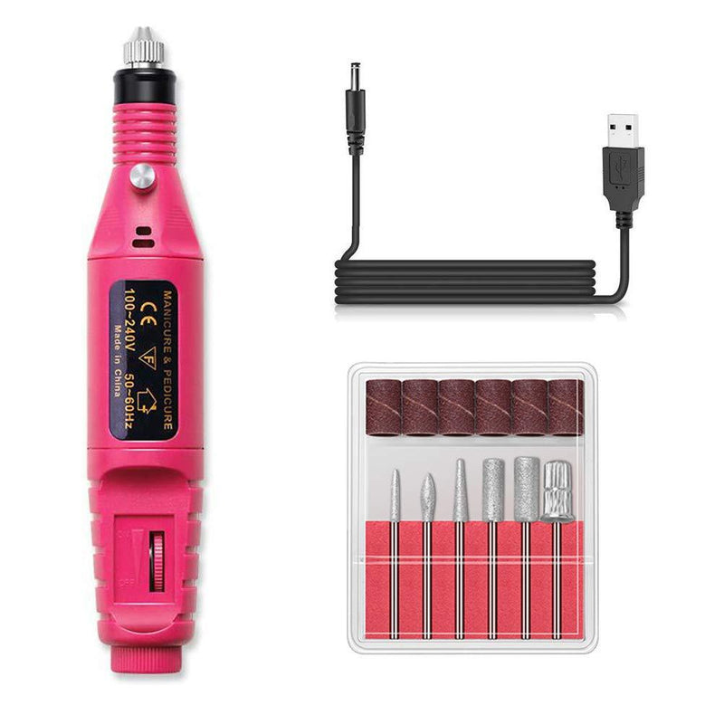 WmcyWell Electric Nail Drill Acrylic Nail Kit Tools Nail Drill File Kit Nail Tips Salon Manicure Pedicure Polishing Machine USB charging (One Size,Rose Red) One Size Rose Red - BeesActive Australia
