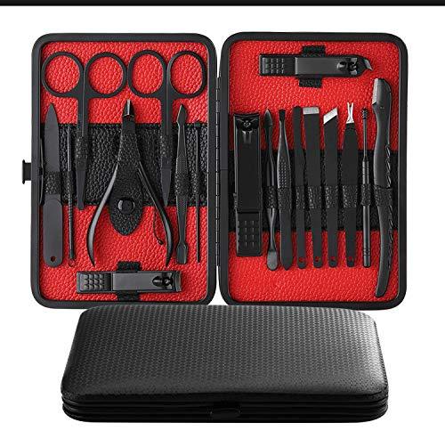 Manicure Set, Pedicure Kit (Black), Nail Clippers Set, 18 in 1 Grooming Kit, Professional Stainless Steel Nail Scissors Nail Cutter with Travel Case 18 in 1 Manicare Set - BeesActive Australia