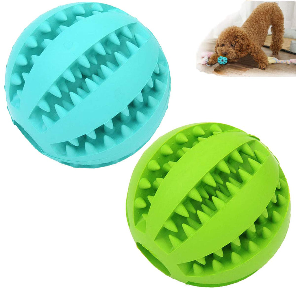 2 Pack Dog Toy Ball，Nontoxic Bite Resistant Teething Toys Balls for Small/Medium/ Large Dog and Puppy Cat , Dog Pet Food Treat Feeder Chew Tooth Cleaning Ball Exercise Game IQ Training Ball Blue+Green 2in（Small Dog&Puppy） - BeesActive Australia
