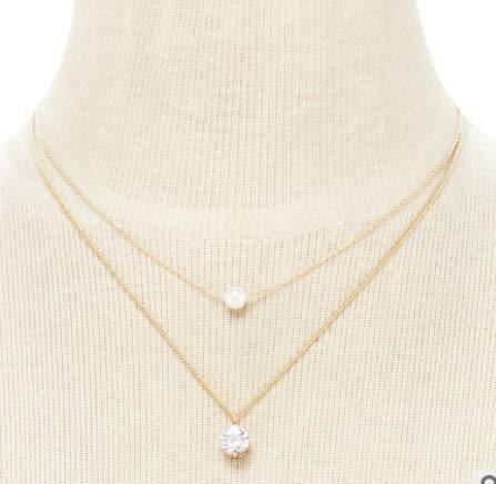 Funyrich Simple Layered Pearl Necklace Chain Rhinestone Pendant Necklaces Jewelry for Women and Girls (Gold) Gold - BeesActive Australia