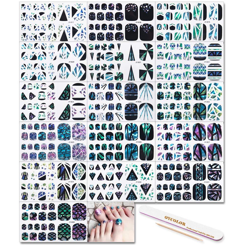 DANNEASY 16 Sheets Adhesive Toe Nail Wraps Decals Geometry Nail Art Polish Stickers Manicure Salon for Women with 1Pc Nail File + 1Pc Wood Cuticle Stick kit 1 - BeesActive Australia