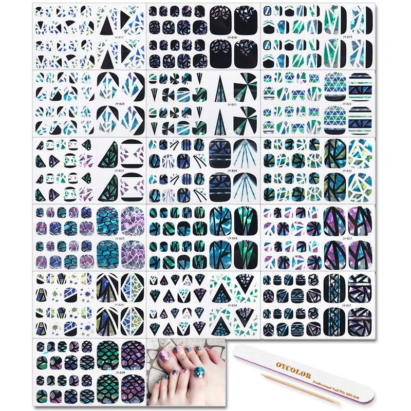 DANNEASY 16 Sheets Adhesive Toe Nail Wraps Decals Geometry Nail Art Polish Stickers Manicure Salon for Women with 1Pc Nail File + 1Pc Wood Cuticle Stick kit 1 - BeesActive Australia