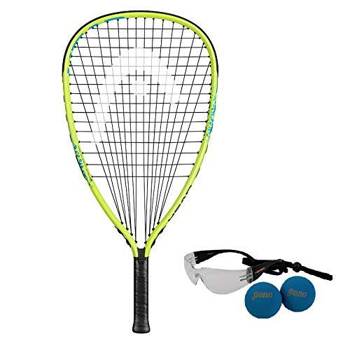 HEAD MX Hurricane Pack - Beginners Pre-Strung Racquetball Racket Set w/ Goggles & Two Balls Yellow - BeesActive Australia