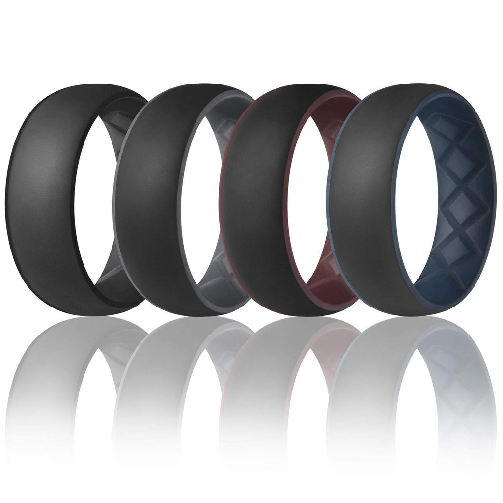Egnaro Inner Arc Ergonomic Breathable Design,Silicone Wedding Ring for Men with Dual Color,Breathable Rubber Wedding Bands for Athletes Fitness Workout SETA-Black-Black,Black-Black Gray,Black-Burgundy,Black-Dark Blue 7(17.3mm) - BeesActive Australia