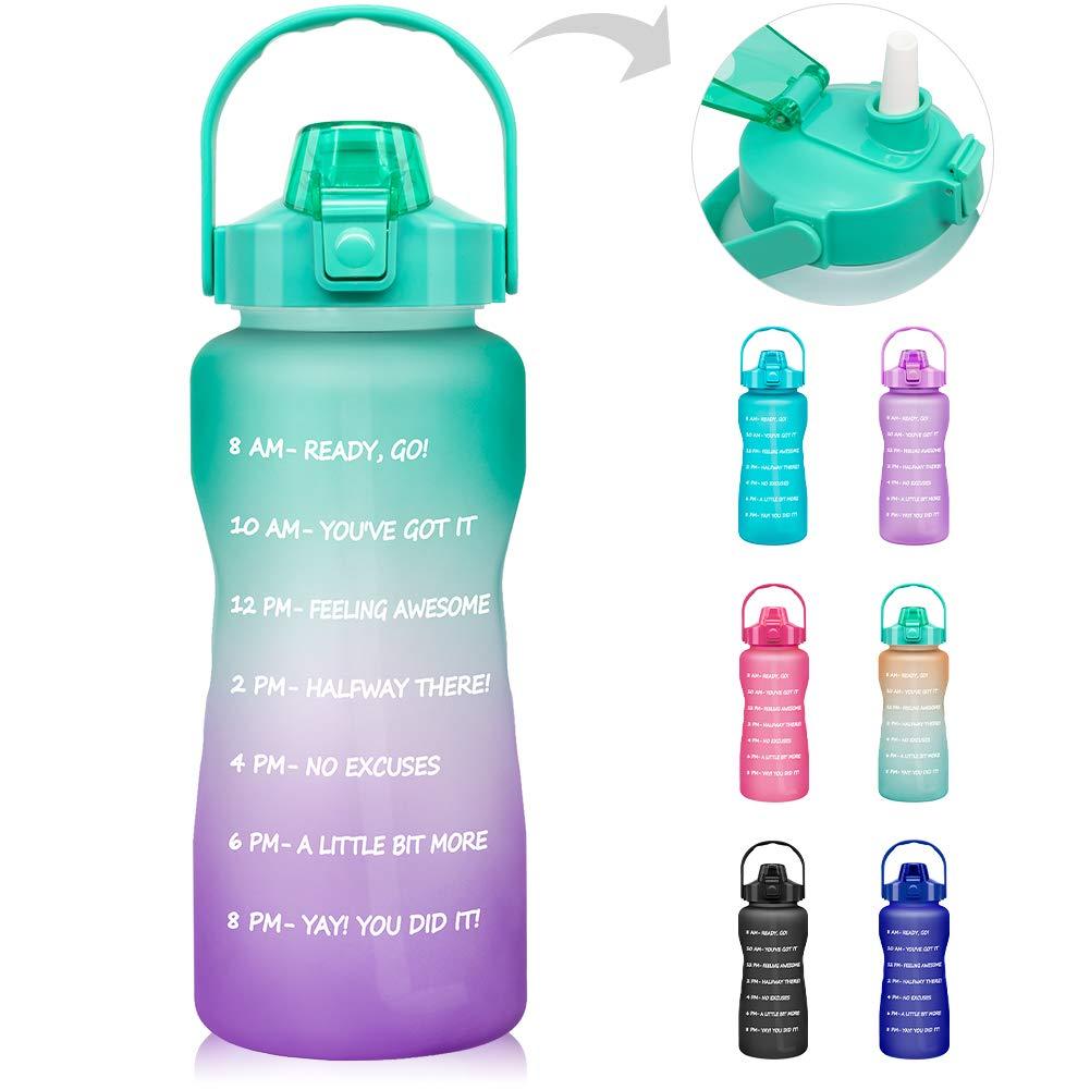 64 OZ/Half Gallon Motivational Water Bottle with Time Marker & Straw - BPA Free Leakproof Tritan Frosted Plastic Big 2L Water Bottle Women Men Large Water Jug for Office Sport A1.Ombre: Mermaid - BeesActive Australia